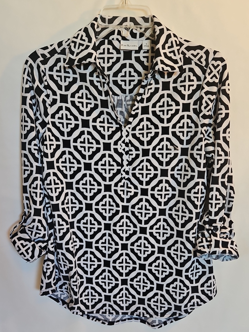Kim Rogers Black and White Geometric Collared Blouse